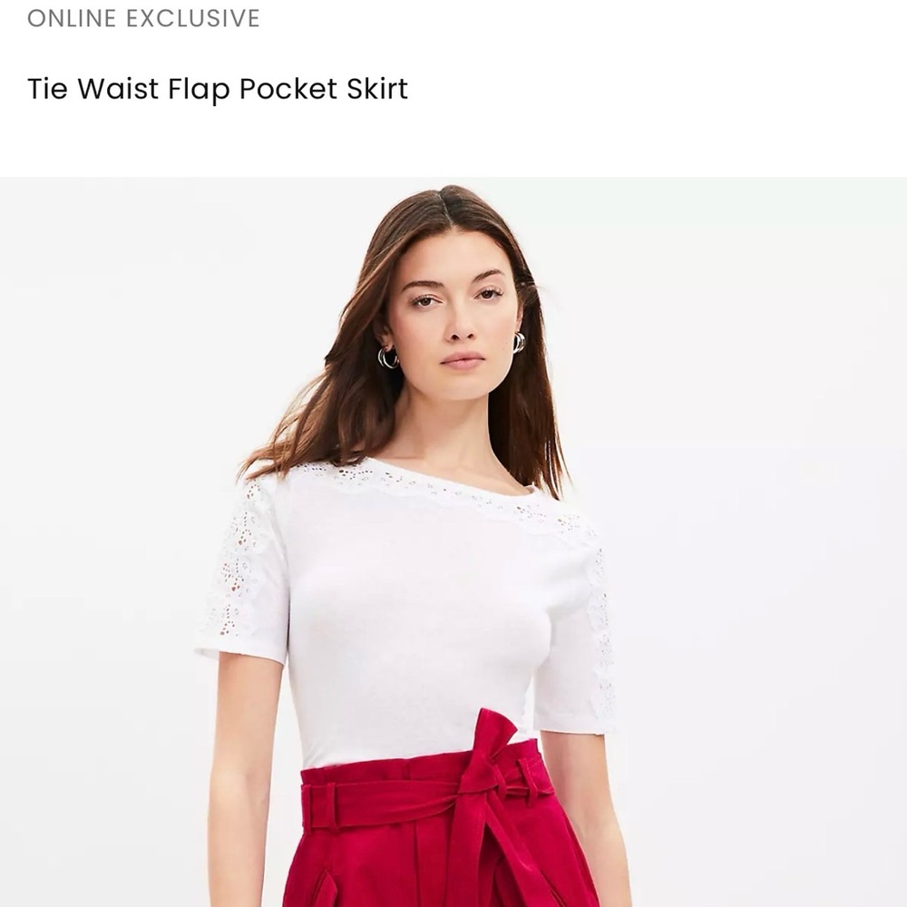LOFT White Short Sleeve Lace-Trim Tee